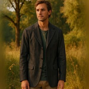 Umberto Zebra Italian Black Thick Denim Blazer Italian Sz 46 - US Men’s Small